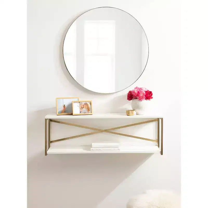 Étagère Murale Blanche à 2 Niveaux - Décor Glamour Moderne, Fixations en Trou de Serrure