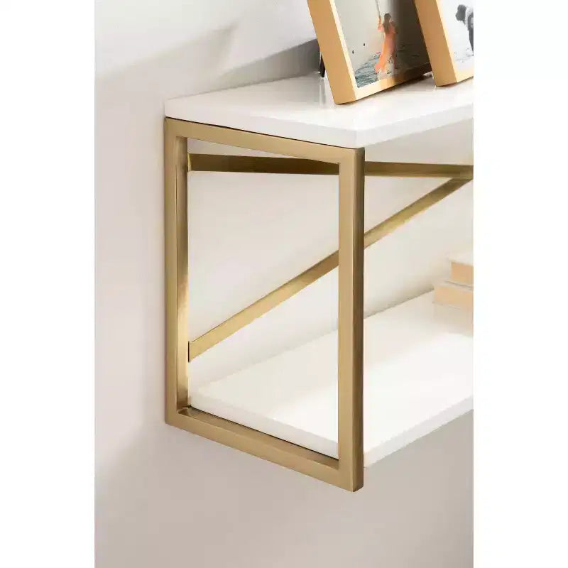 Étagère Murale Blanche à 2 Niveaux - Décor Glamour Moderne, Fixations en Trou de Serrure