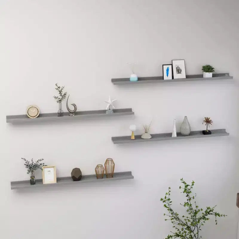 Wall Shelf Set of 4 Grey MDF Wall Shelf Rectangular Modern