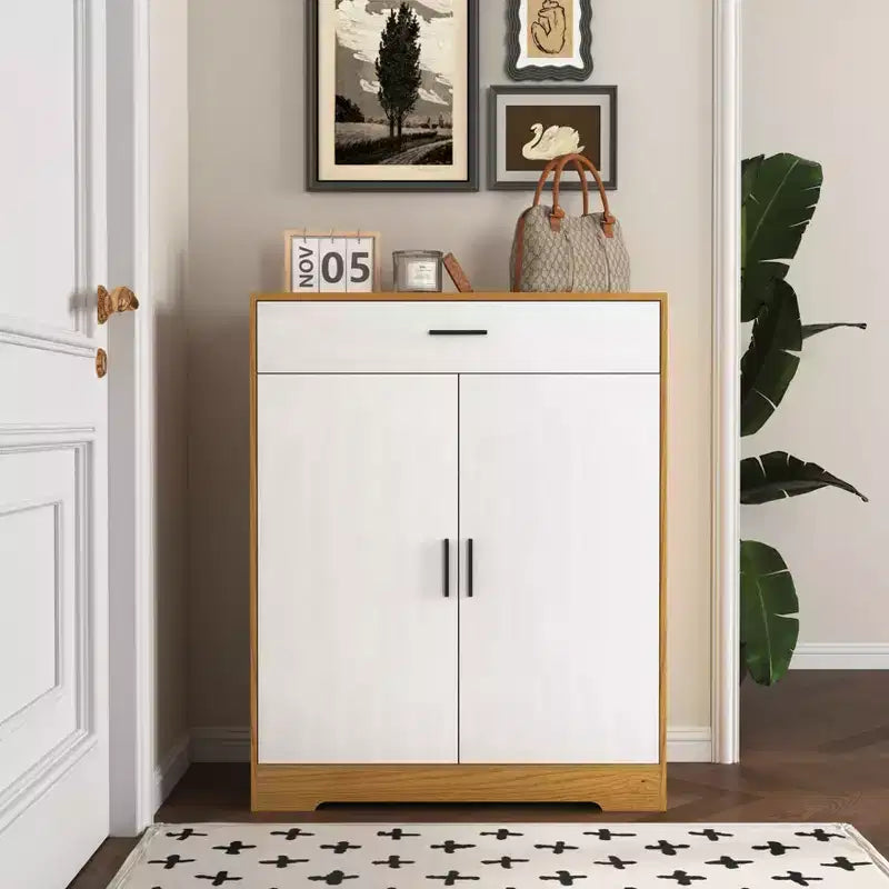 GDFStudio Tyra 31 Modern Wooden 4-Tier Shoe Storage Cabinet with 1 Drawer and Adjustable Shelves