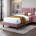 Royal Hampton Twin Size Bed, Blush Pink Linen Upholstery, Channel Tufted