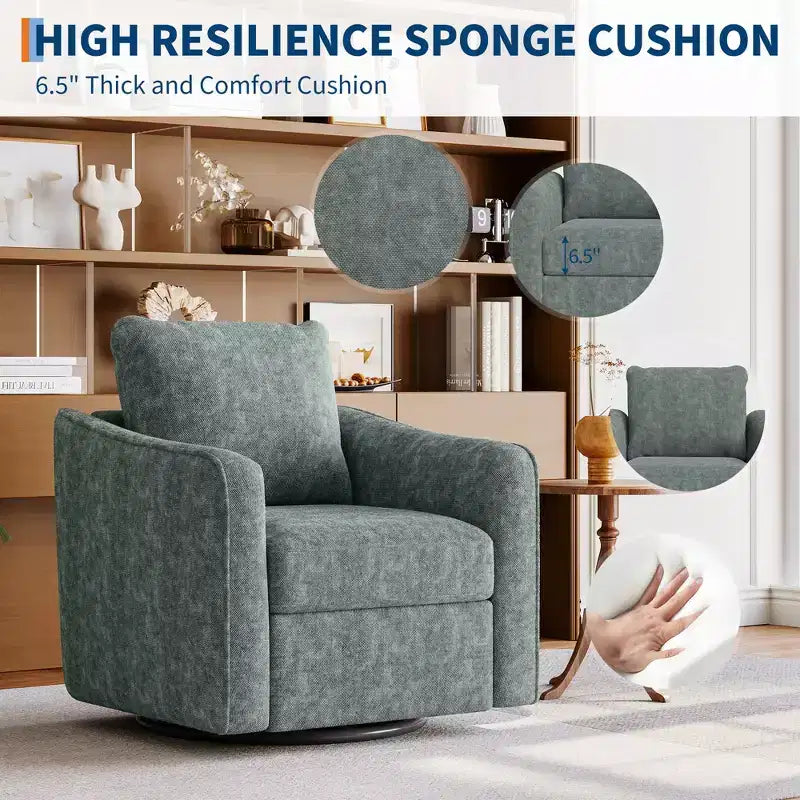 Swivel Accent Chair , Modern Linen Upholstered Armchair