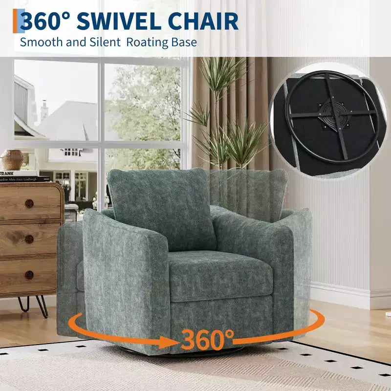 Swivel Accent Chair , Modern Linen Upholstered Armchair