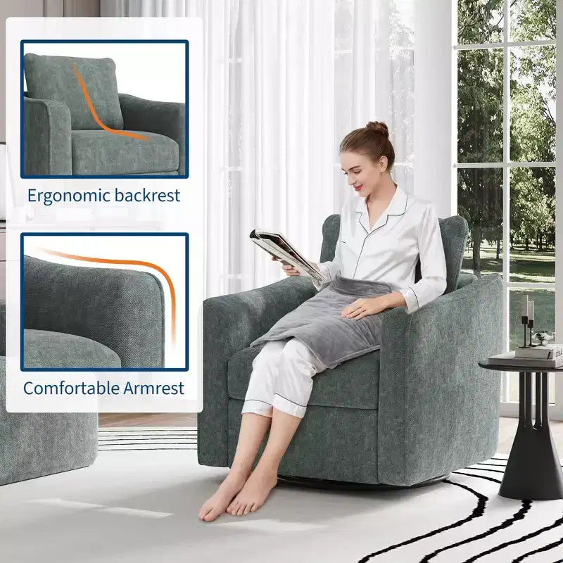 Swivel Accent Chair , Modern Linen Upholstered Armchair