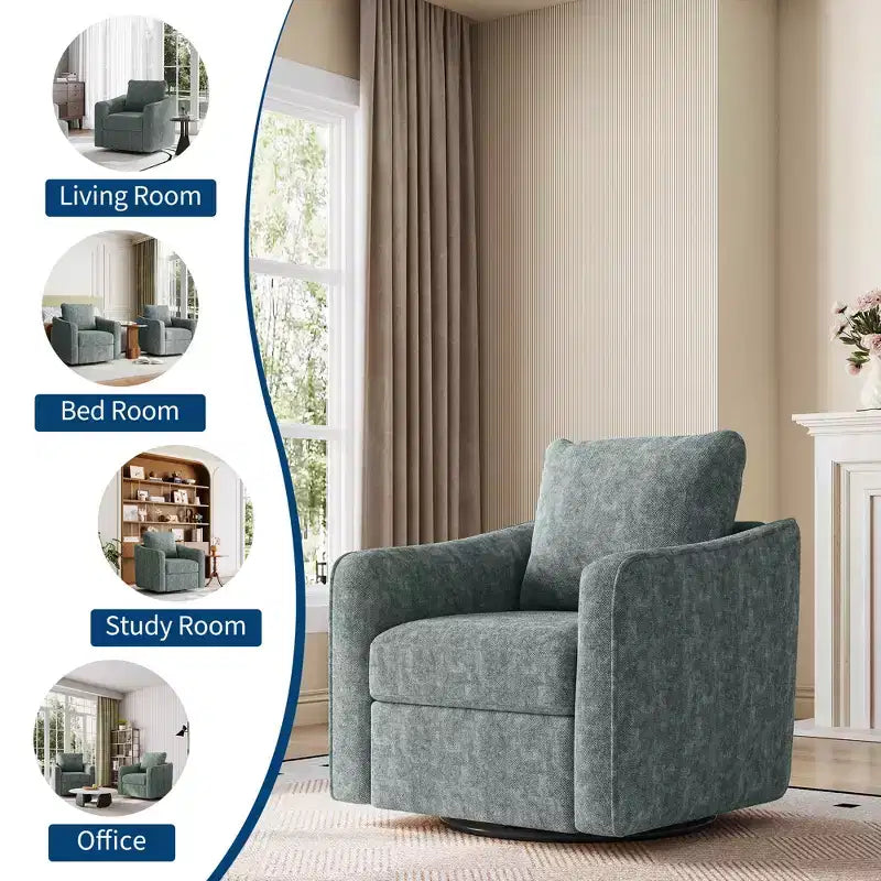 Swivel Accent Chair , Modern Linen Upholstered Armchair
