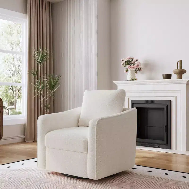 Swivel Accent Chair , Modern Linen Upholstered Armchair