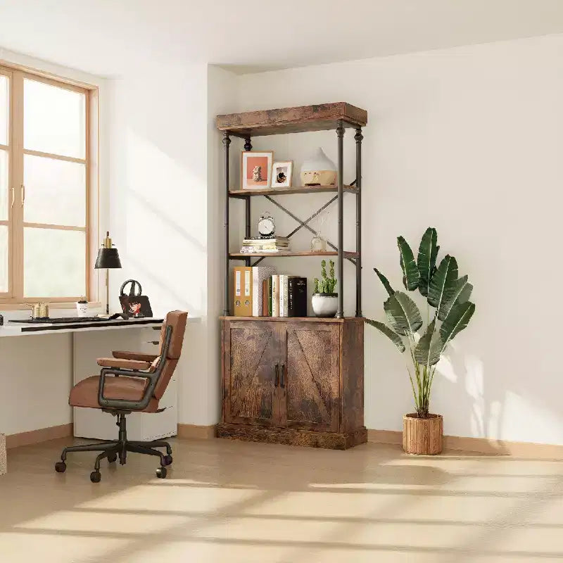 Bibliothèque de ferme avec portes, étagère en bois