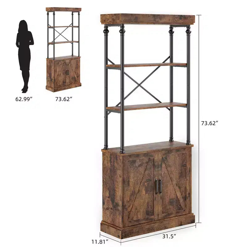 Bibliothèque de ferme avec portes, étagère en bois