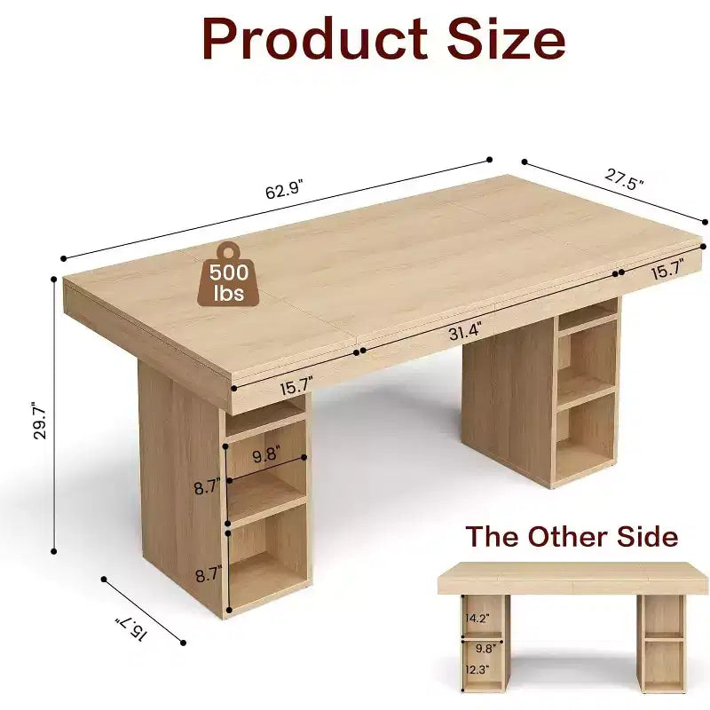Table à manger rectangulaire pour 6 personnes, construction en bois