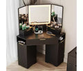 Corner Vanity Desk, Vanity Table with Lighted Mirror, Fluted Makeup Desk with Drawers and Cabinets, Corner Dressing Table