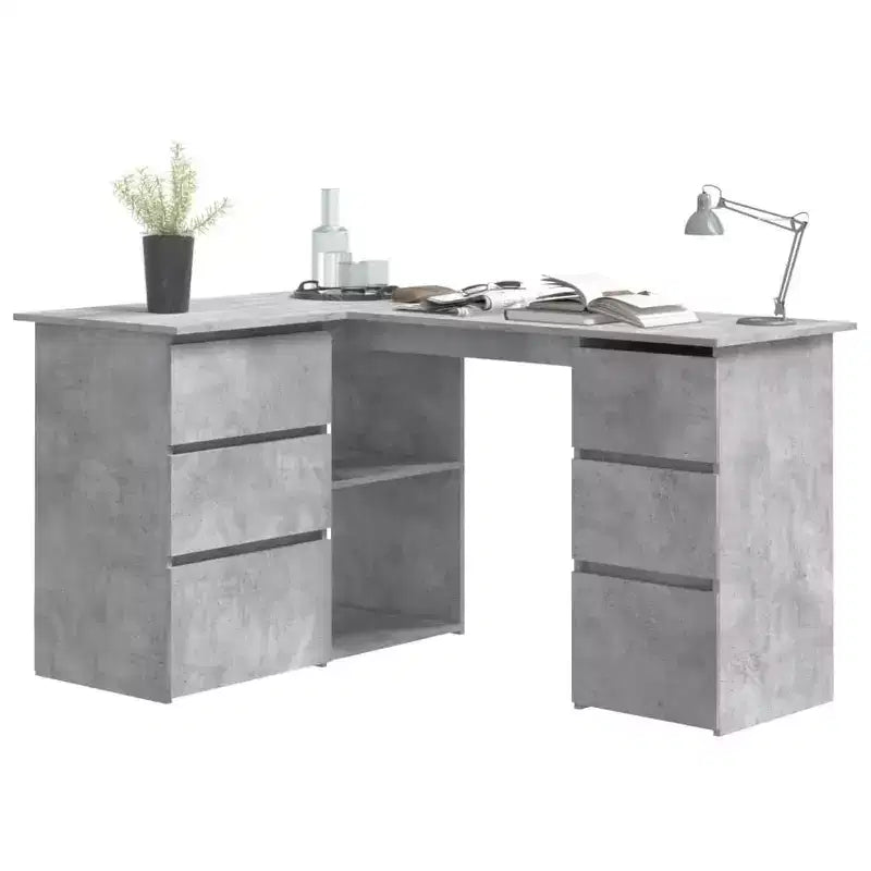 Bureau d'angle en bois d'ingénierie gris, compact