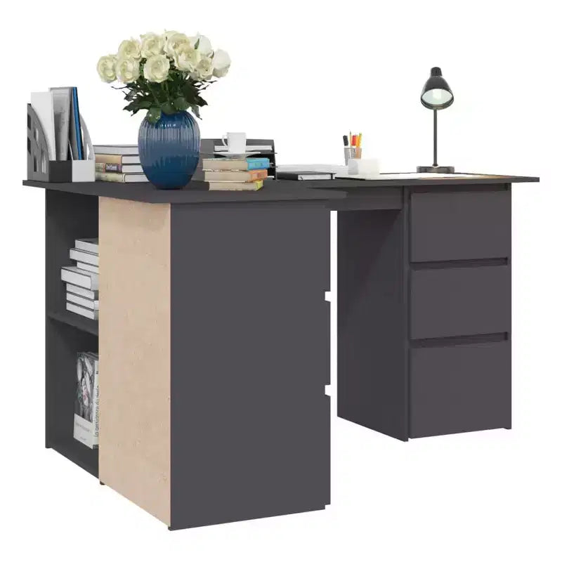 Bureau d'angle en bois d'ingénierie gris, compact