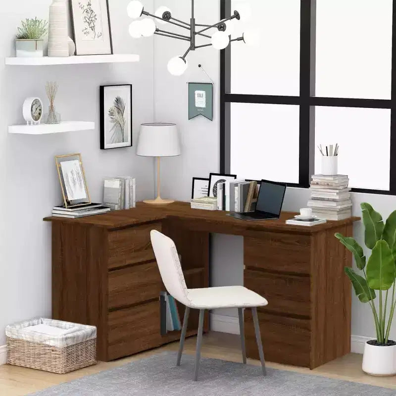 Bureau d'angle en bois d'ingénierie gris, compact
