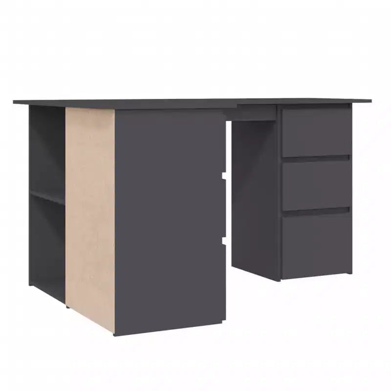 Bureau d'angle en bois d'ingénierie gris, compact