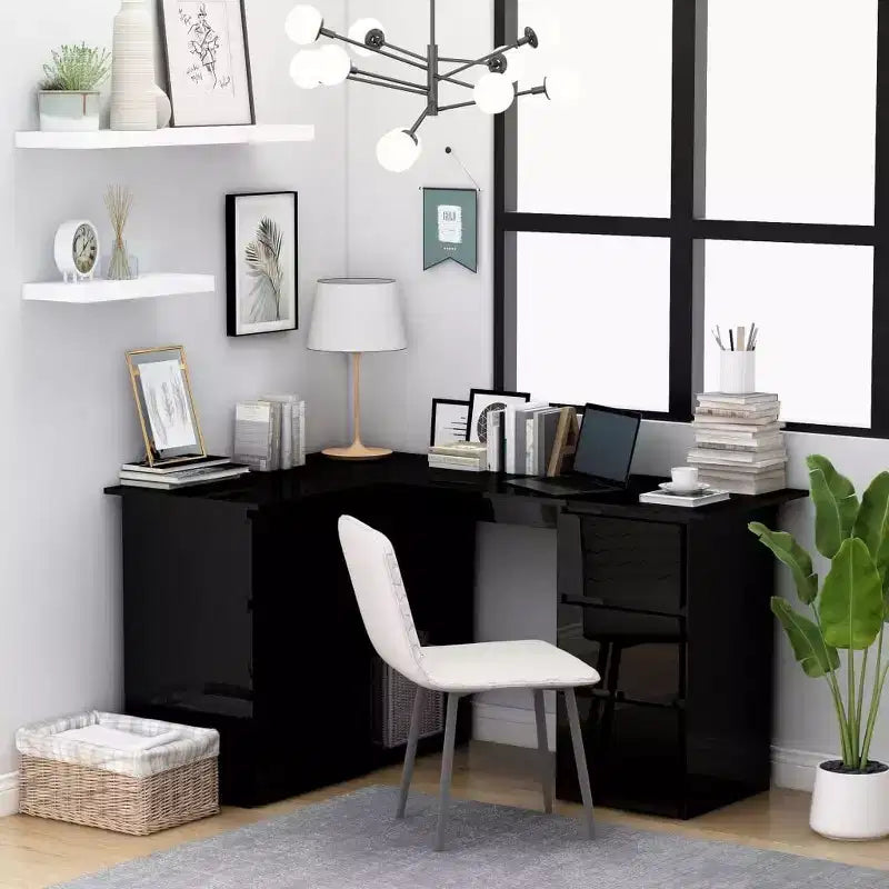 Bureau d'angle en bois d'ingénierie gris, compact