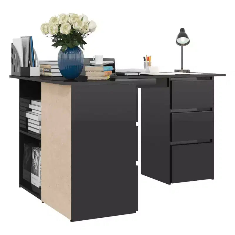 Bureau d'angle en bois d'ingénierie gris, compact