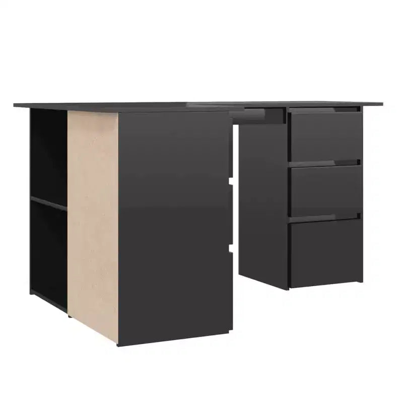 Bureau d'angle en bois d'ingénierie gris, compact