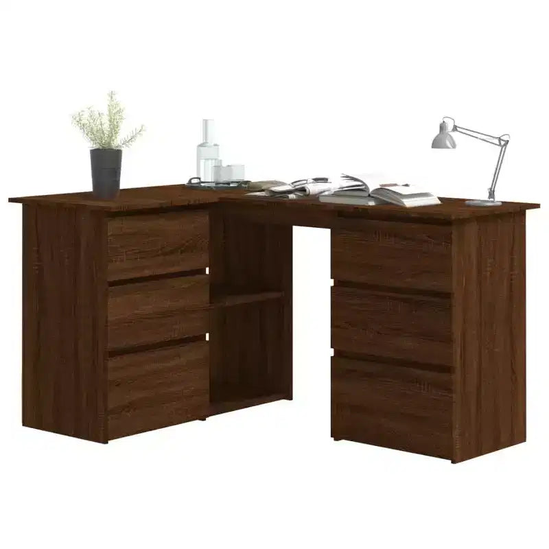Bureau d'angle en bois d'ingénierie gris, compact