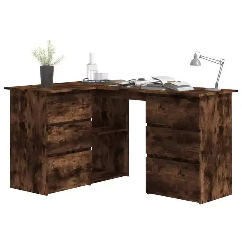 Bureau d'angle en bois d'ingénierie gris, compact