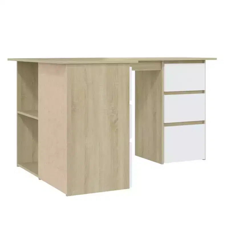 Bureau d'angle en bois d'ingénierie gris, compact
