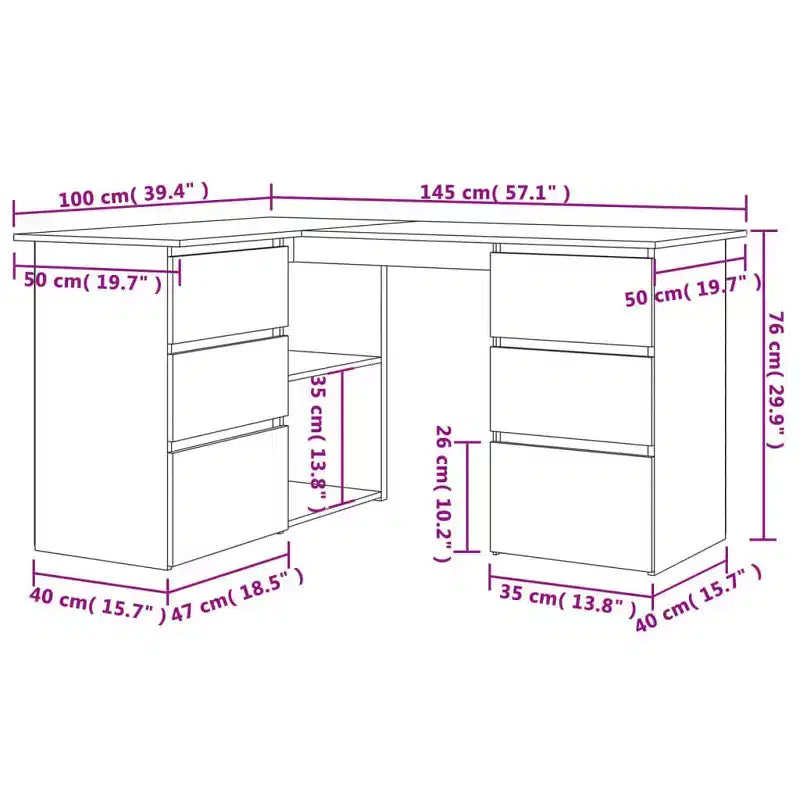 Bureau d'angle en bois d'ingénierie gris, compact