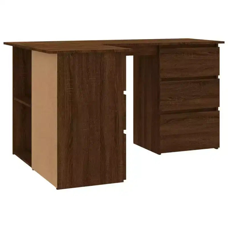 Bureau d'angle en bois d'ingénierie gris, compact