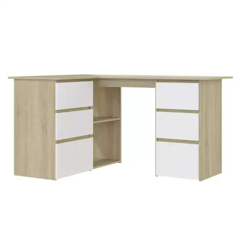Bureau d'angle en bois d'ingénierie gris, compact