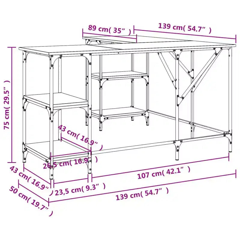Bureau d'angle avec rangement pour ordinateur et étude