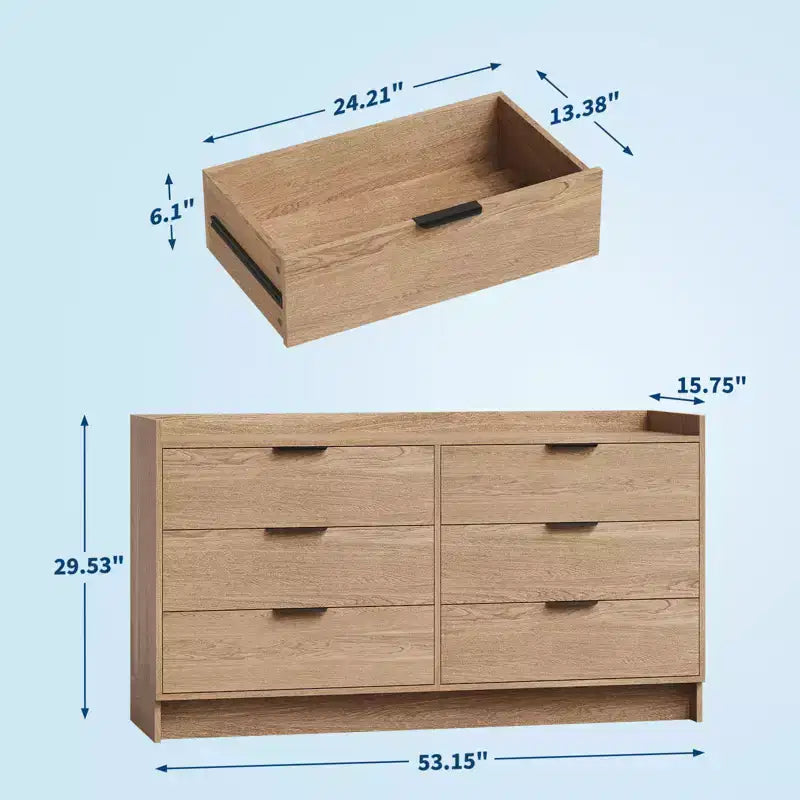 Commode en bois à 6 tiroirs pour chambre à coucher