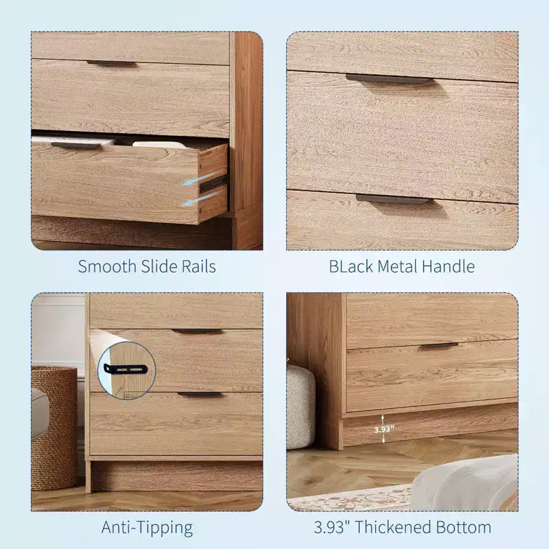 Commode en bois à 6 tiroirs pour chambre à coucher