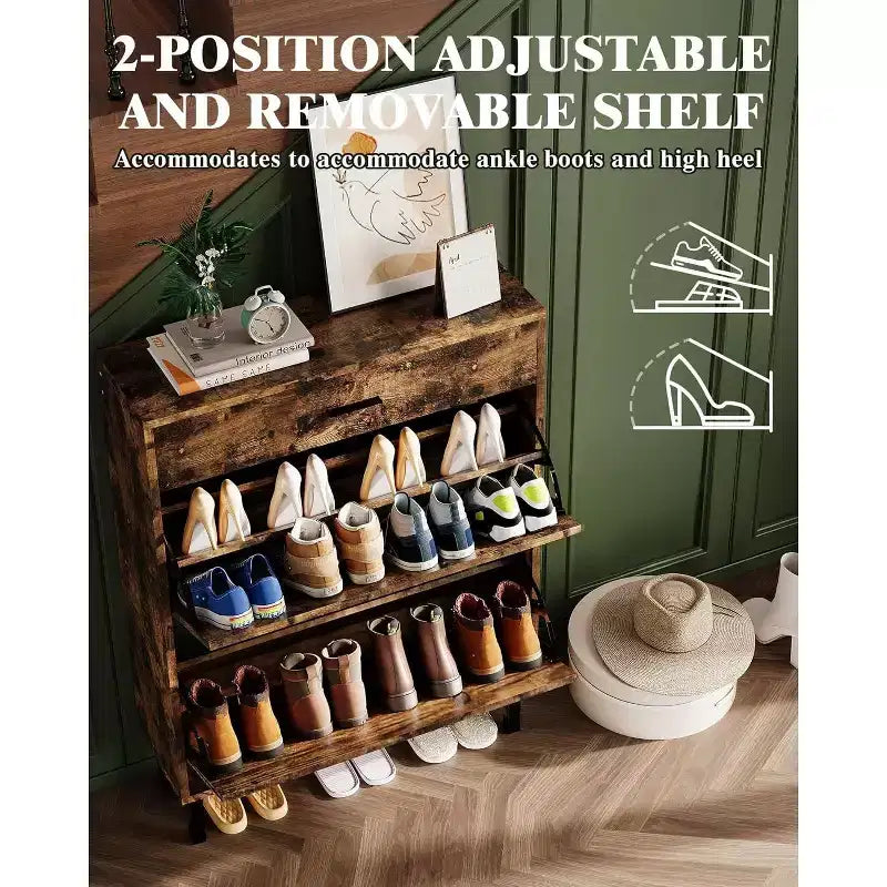 Meuble de rangement à chaussures à 3 niveaux, avec tiroirs abattants
