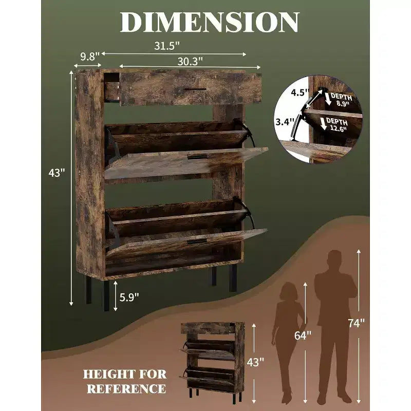 Meuble de rangement à chaussures à 3 niveaux, avec tiroirs abattants