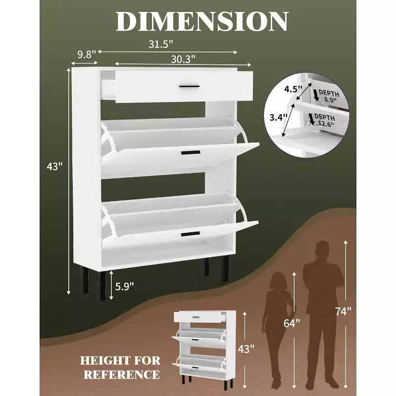 Meuble de rangement à chaussures à 3 niveaux, avec tiroirs abattants