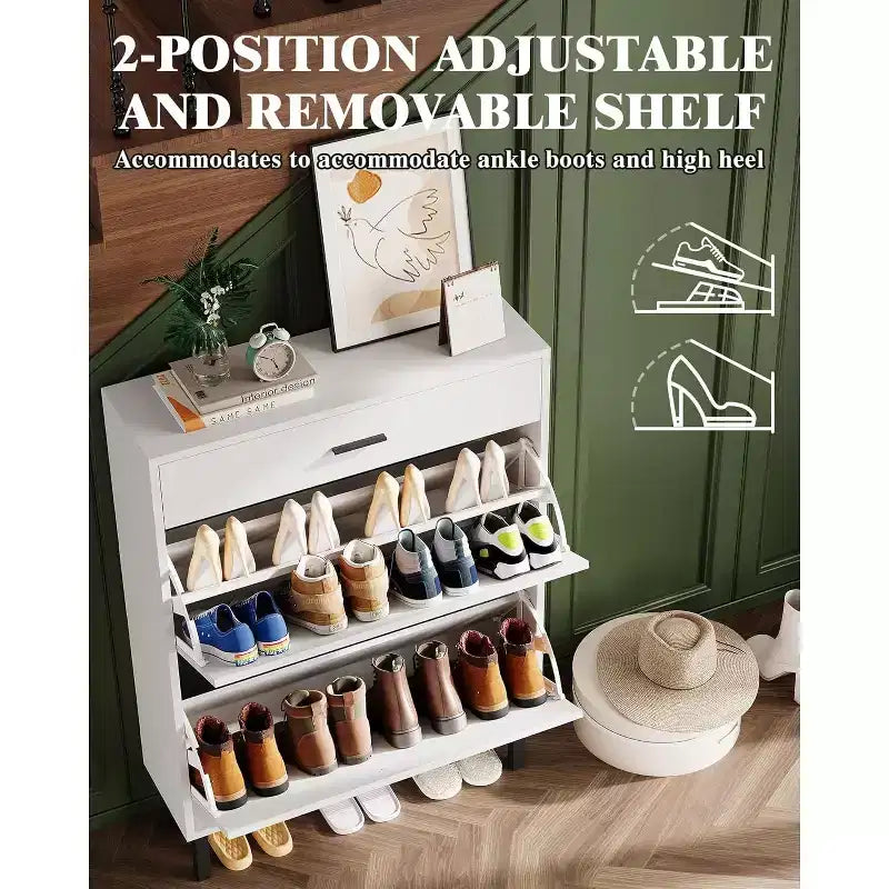 Meuble de rangement à chaussures à 3 niveaux, avec tiroirs abattants