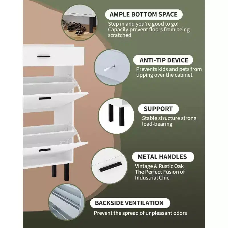 Meuble de rangement à chaussures à 3 niveaux, avec tiroirs abattants
