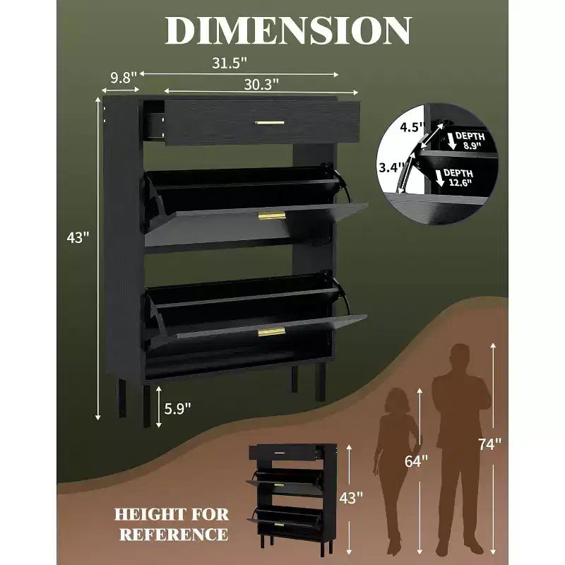 Meuble de rangement à chaussures à 3 niveaux, avec tiroirs abattants