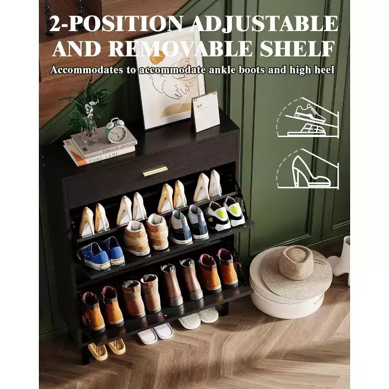 Meuble de rangement à chaussures à 3 niveaux, avec tiroirs abattants