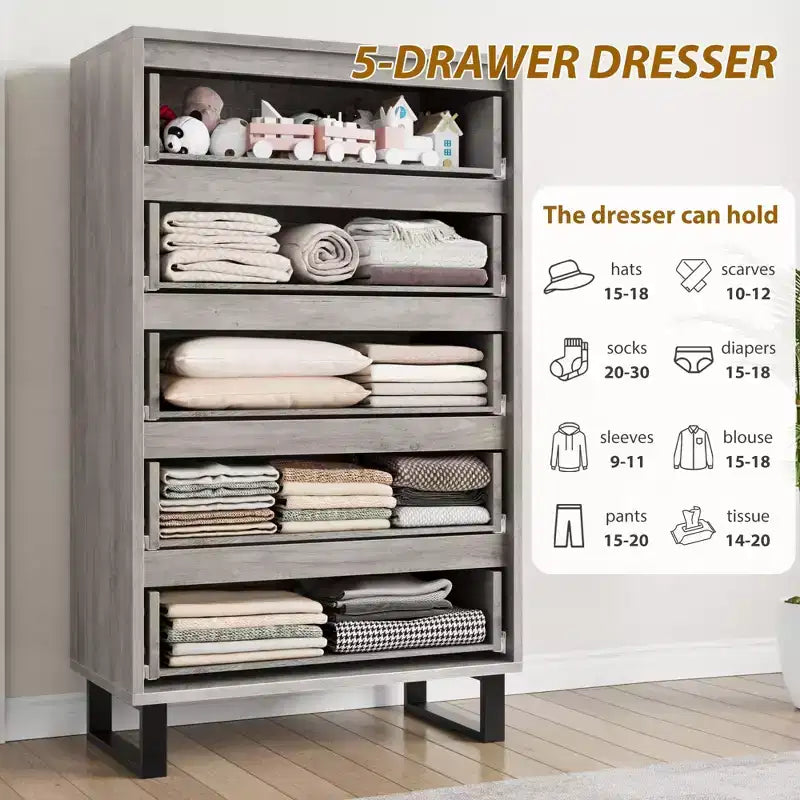 Commode de chambre, commode verticale autoportante avec rangement