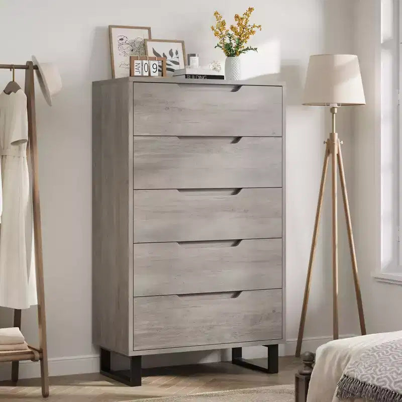 5 Dresser for Bedroom, 50.2 in Tall Dresser, Freestanding Vertical Drawer with Storage, Wooden Closet Chest Storage