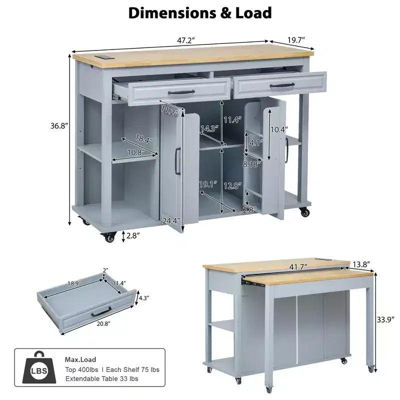 Îlot de cuisine avec table à manger extensible