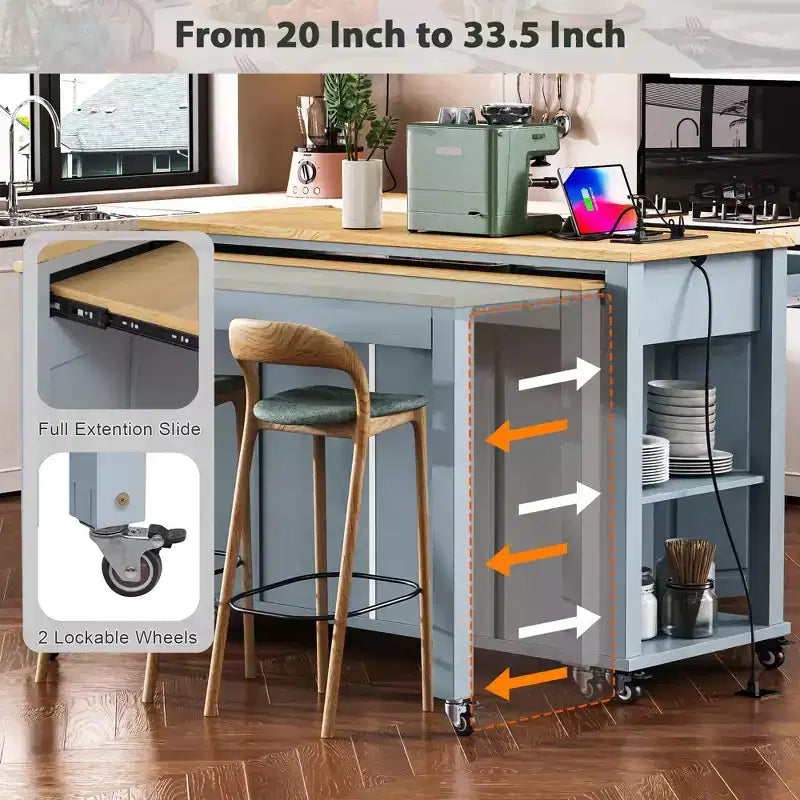 Îlot de cuisine avec table à manger extensible