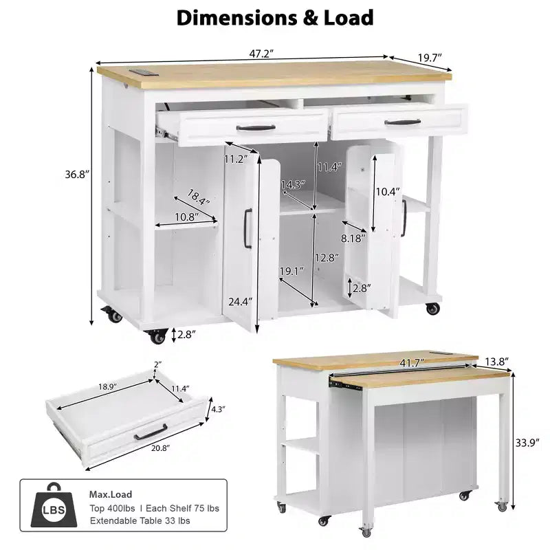 Îlot de cuisine avec table à manger extensible