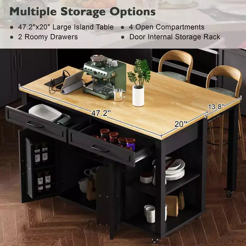 Îlot de cuisine avec table à manger extensible