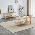 MAYEERTY 2-Tier Rectangular Coffee Table with Rubberwood Legs & Open Storage for Living Room, Modern Center Table