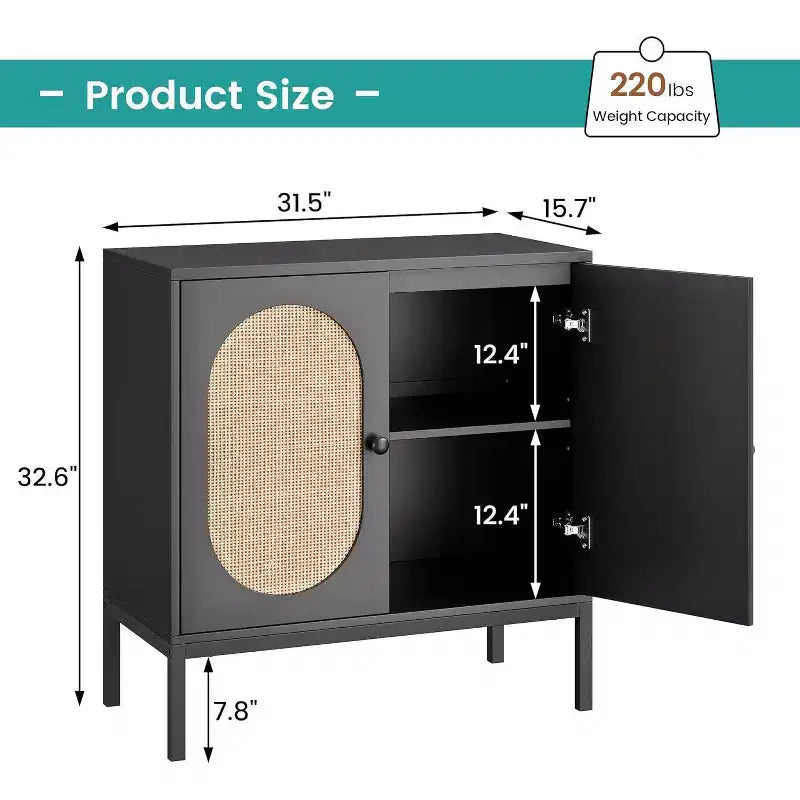 Meuble de rangement en rotin avec portes et étagères,