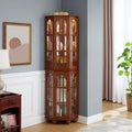 Corner Curio Cabinet with Lights, Glass Display Cabinet Display Case Storage Showcase with Adjustable Shelves, Mirrored Back Panel