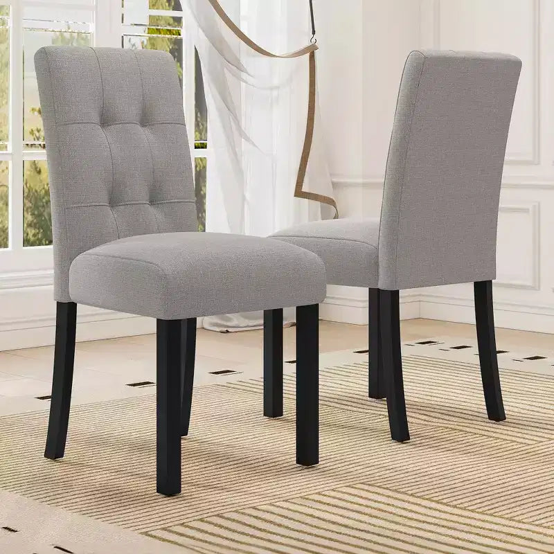 Chaise de salle à manger capitonnée moderne, rembourrée en lin, pieds en bois d'hévéa noir