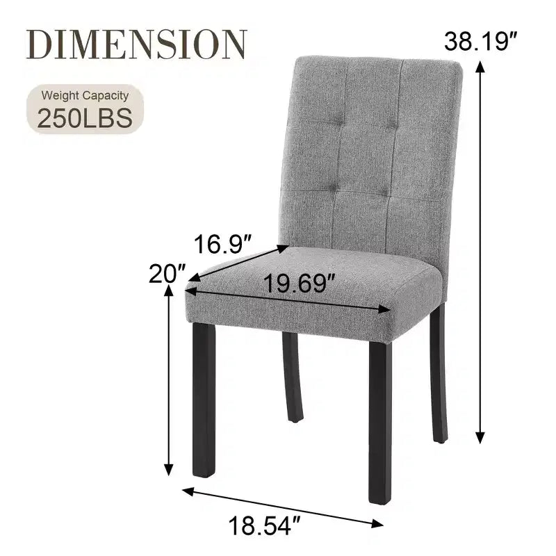 Chaise de salle à manger capitonnée moderne, rembourrée en lin, pieds en bois d'hévéa noir