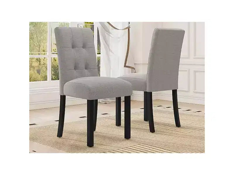Chaise de salle à manger capitonnée moderne, rembourrée en lin, pieds en bois d'hévéa noir
