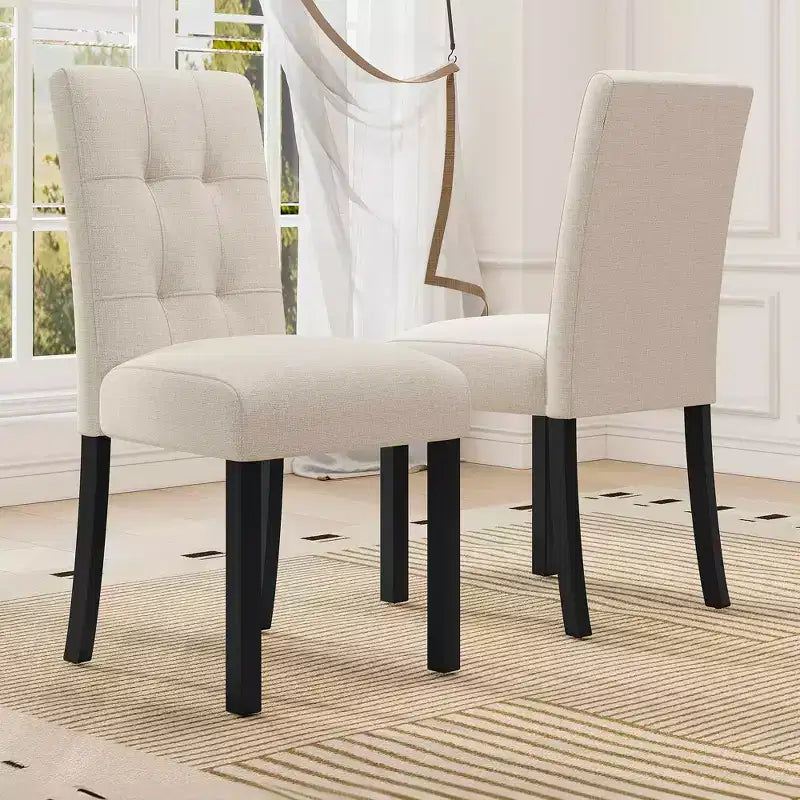 Chaise de salle à manger capitonnée moderne, rembourrée en lin, pieds en bois d'hévéa noir